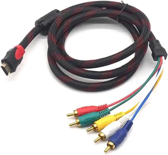 Main image of HD 1080P HDMI Male To 5 RCA RGB AV Cable Connector Audio Video Cord Adapter 5ft/1.5m With Gold-plated Plug Magnet Ring