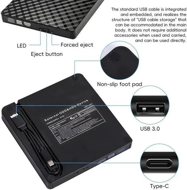 Alt view image 7 of 7 - Slim External DVD RW CD Writer Drive USB 3.0 Type-C Burner Reader Player High-speed Data Transfer recorder For Laptop PC Desktop