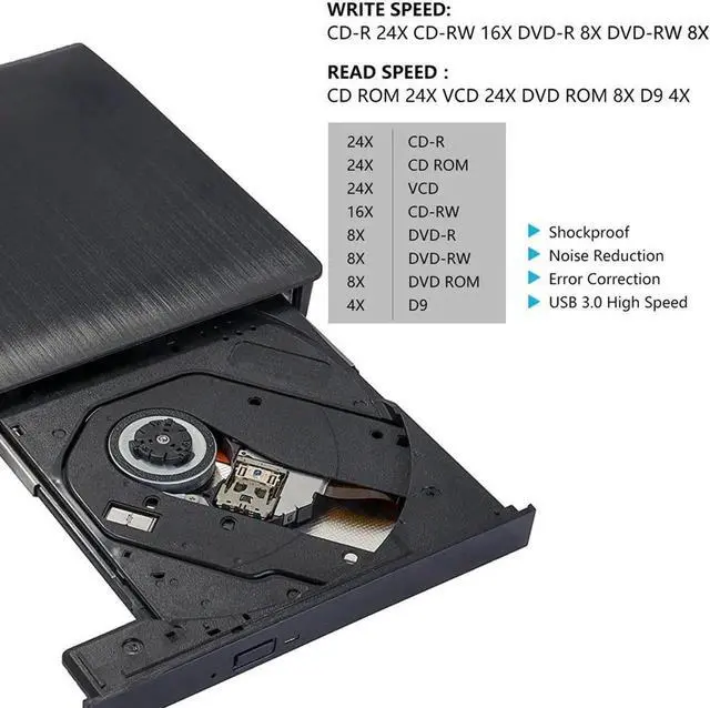 Alt view image 3 of 7 - USB 3.0 Slim External Optical Drive DVD RW CD Writer Drive Burner Reader Player Optical Drives Plug and Play For Laptop Notebook