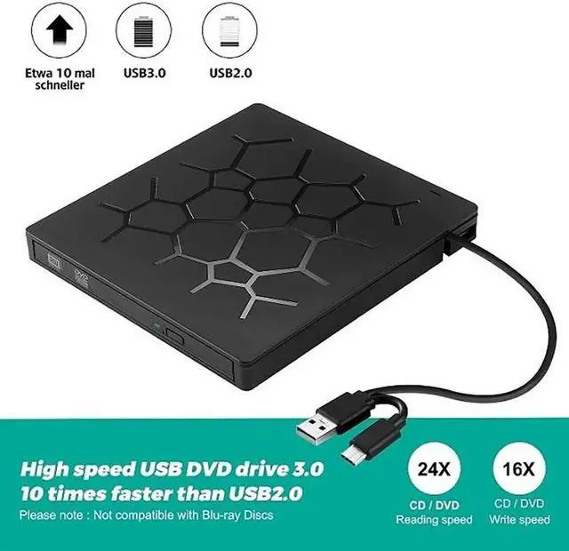 Alt view image 4 of 6 - External CD/DVD Drive USB 3.0 Type-C 6 in 1 DVD Drive PlayerOptical Drive With SD/TF & USB3.0 Slots Optical Drives For PC Laptop