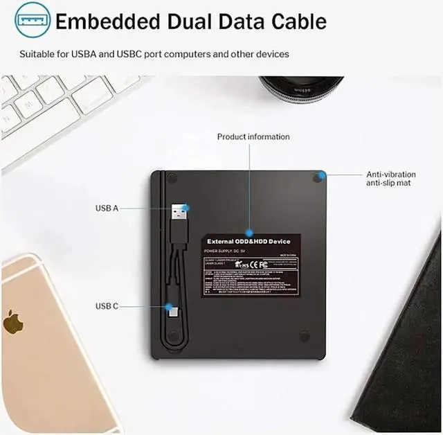 Alt view image 3 of 6 - External CD/DVD Drive USB 3.0 Type-C 6 in 1 DVD Drive PlayerOptical Drive With SD/TF & USB3.0 Slots Optical Drives For PC Laptop