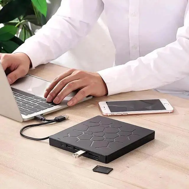 Alt view image 5 of 6 - External CD/DVD Drive USB 3.0 Type-C 6 in 1 DVD Drive PlayerOptical Drive With SD/TF & USB3.0 Slots Optical Drives For PC Laptop