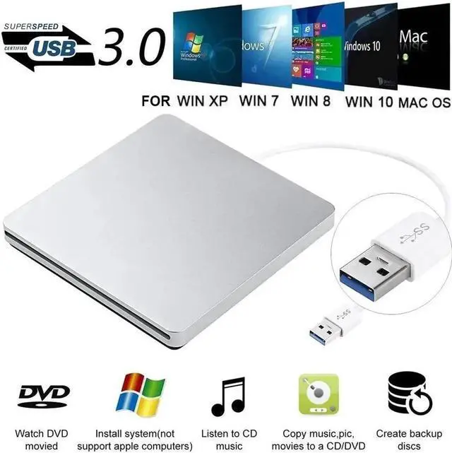 Alt view image 6 of 7 - External DVD Drive USB/Type-C Optical Drive Slim Slot-in CD Combo DVD+/-RW Burner Player USB C Superdrive for Laptop