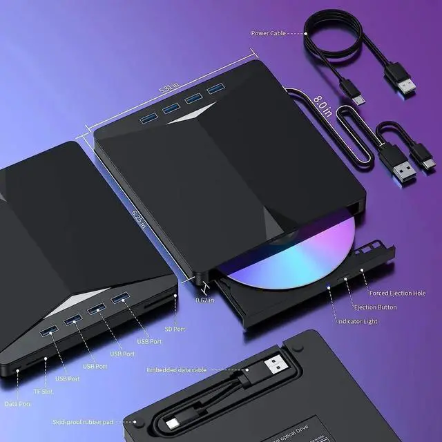 Alt view image 6 of 7 - 7-in-1 USB 3.0 Type C External CD DVD RW Optical Drive DVD Burner Reader Player Super Optical Drive For PC Laptop Notebook