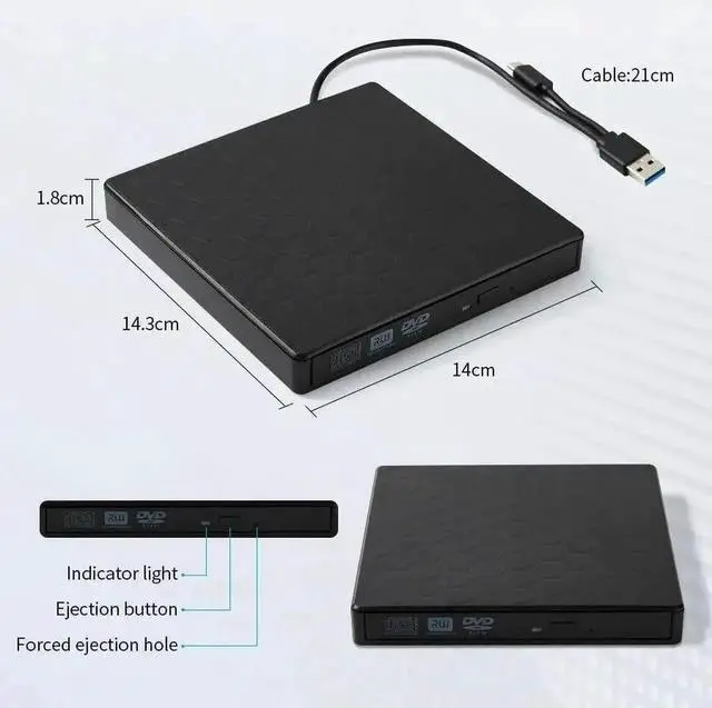 Alt view image 6 of 7 - External DVD Drive USB 3.0 Portable +/-RW Player for CD ROM Burner Compatible with Laptop Desktop PC Windows