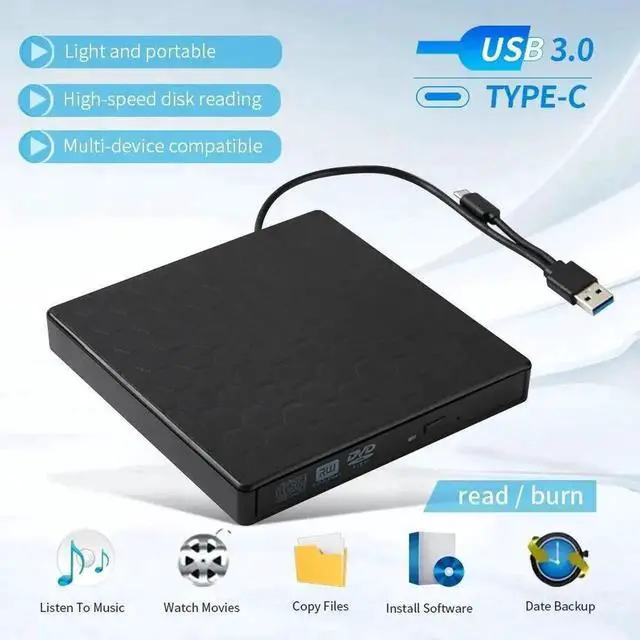 Main image of External DVD Drive USB 3.0 Portable +/-RW Player for CD ROM Burner Compatible with Laptop Desktop PC Windows