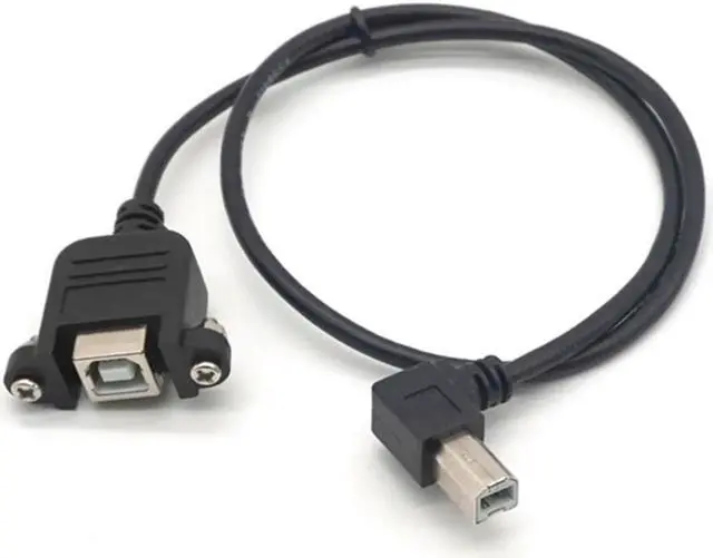 Main image of 2PCS Right Angle USB 2.0 Type B Wire male to USB B female Printer Panel Mount Extension Sync Cable Cord 90-degree 0.5M(1.64ft)