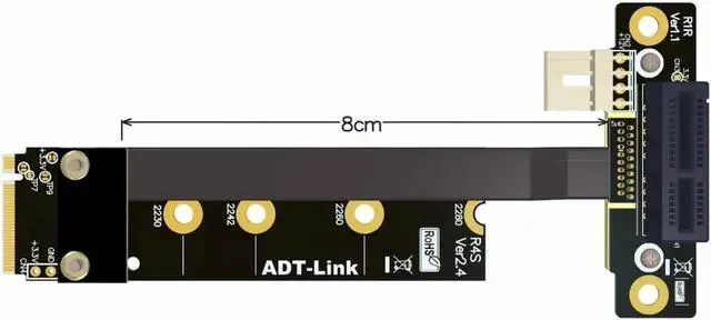 Alt view image 2 of 4 - 8G/bps PCIE x1 pci-e 1x 3.0 TO M.2 NGFF NVMe key M Riser Adapter Card Extension Ribbon Cable M2 key-M 1 Pci-express