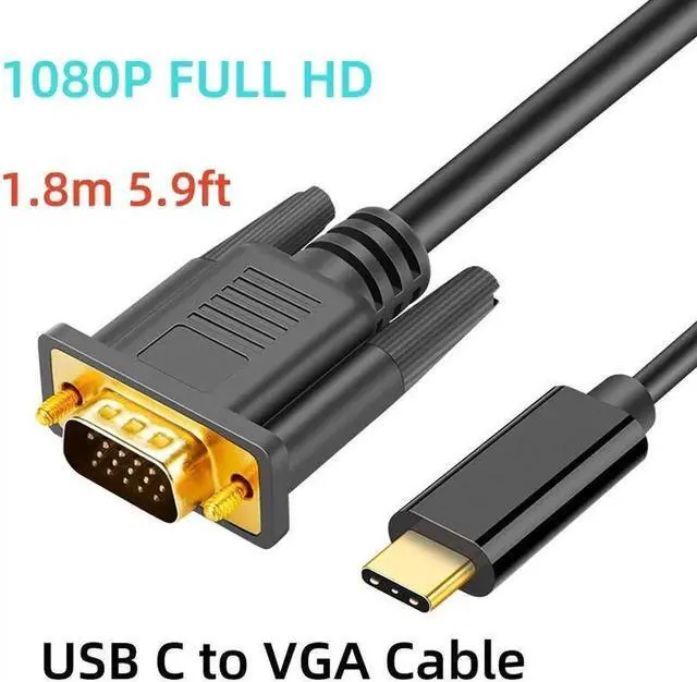 Main image of USB-C to VGA Cable 1.8M (6Ft) Thunderbolt3 Type-C to VGA Cable Adapter Male-to-Male For Projector Monitor Laptop Smartphone