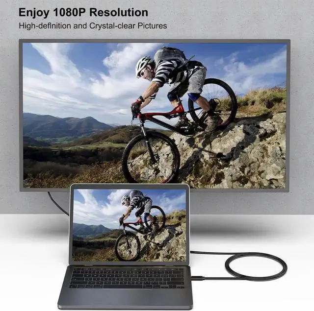 Alt view image 7 of 7 - USB-C to VGA Cable 1.8M (6Ft) Thunderbolt3 Type-C to VGA Cable Adapter Male-to-Male For Projector Monitor Laptop Smartphone