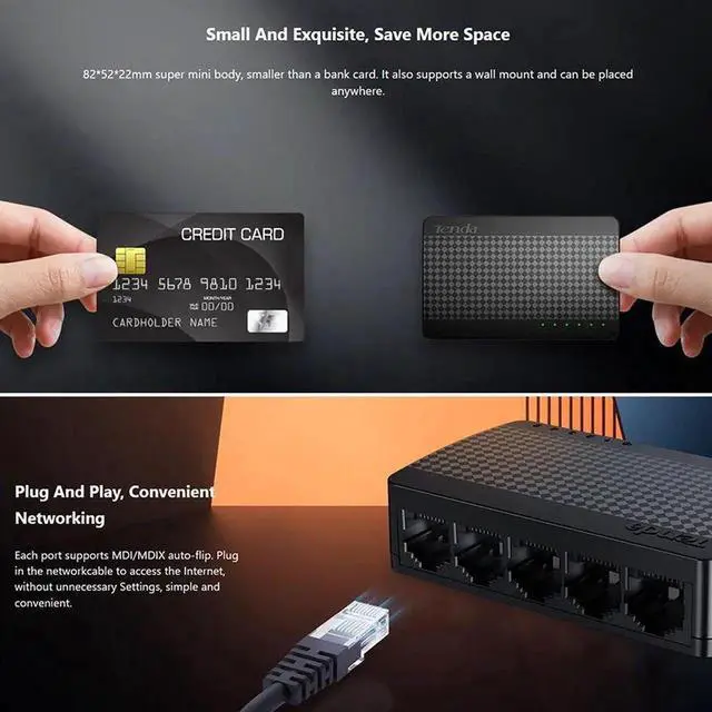 Alt view image 6 of 6 - Gigabit Ports High-speed Network 5-Port Ethernet Switch 1000Mbps Fast Lan Hub Full/Half Duplex Plug and Play