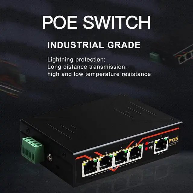 Alt view image 6 of 6 - Industrial switch 10/100Mbps 5 port ethernet industrial POE Switch support 48-54V power supply