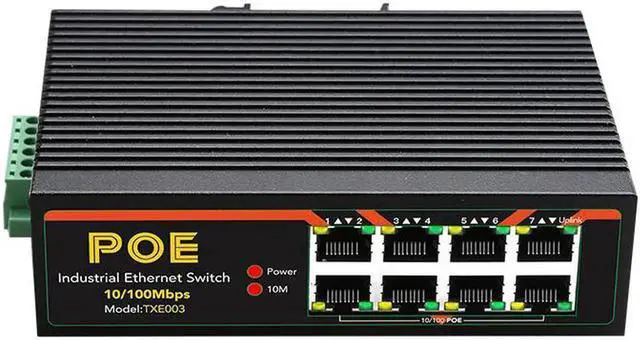 Main image of 8 Ports Industrial Fast Ethernet Switch 10/100Mbps POE Network Switch DIN Rail Type Network RJ45 Lan adapter