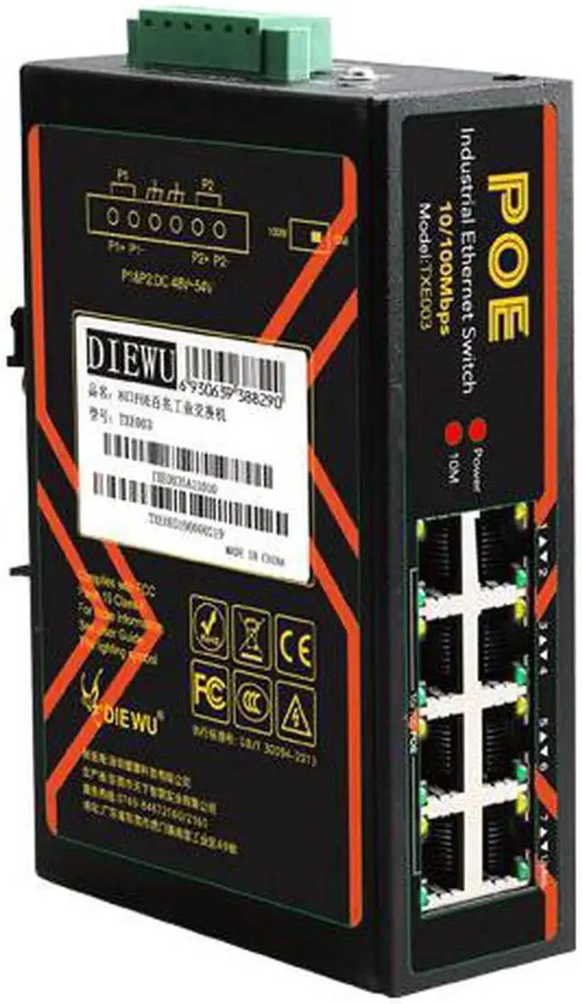 Alt view image 3 of 4 - 8 Ports Industrial Fast Ethernet Switch 10/100Mbps POE Network Switch DIN Rail Type Network RJ45 Lan adapter