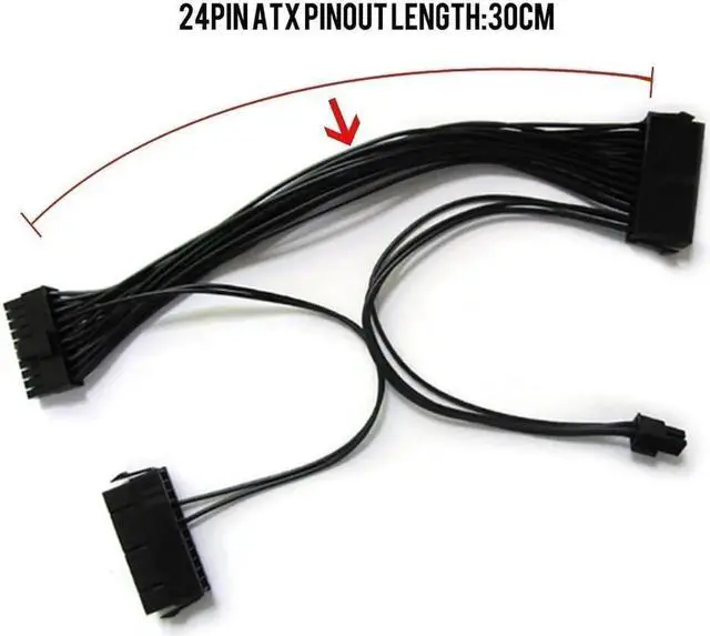 Alt view image 3 of 7 - ATX 30cm 24 Pin Dual PSU Power Supply Extension Cable Synchronous Cord For Computer Cable Connector For Mining 24Pin 20+4pin