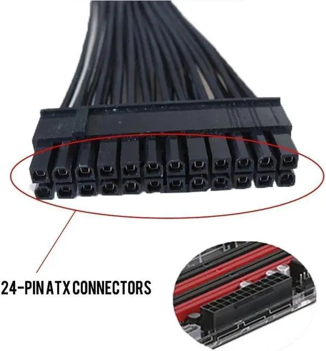 Alt view image 5 of 7 - ATX 30cm 24 Pin Dual PSU Power Supply Extension Cable Synchronous Cord For Computer Cable Connector For Mining 24Pin 20+4pin