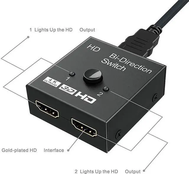 Alt view image 2 of 6 - 4K HDMI-compatible Switch 2 Ports Bi-Directional 1x2 / 2x1 HD Switcher Splitter 4K 1080P 3D HDR HDCP for PS4 PS3 Xbox HDTV BOX