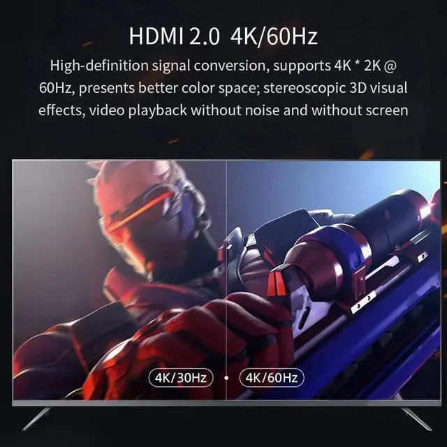 Alt view image 3 of 7 - HDMI-compatible Switcher 4K 60Hz Splitter Bi-Direction 1x2/2x1 Adapter 2 in 1 out for PS4/3 TV Box HDTV Xbox Projector