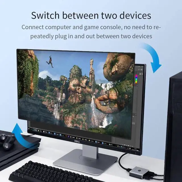 Alt view image 6 of 7 - HDMI-compatible Switcher 4K 60Hz Splitter Bi-Direction 1x2/2x1 Adapter 2 in 1 out for PS4/3 TV Box HDTV Xbox Projector