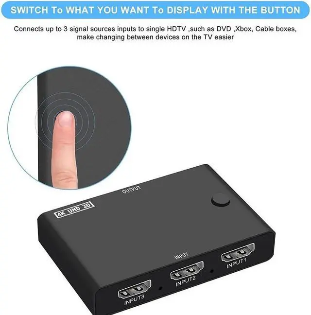 Alt view image 6 of 6 - HDMI Switch 4K 3 In 1 Out Video Splitter Converter Support 4K/30Hz 3D Mode HDMI-Compatible Selector for TV Box Game Console Projector
