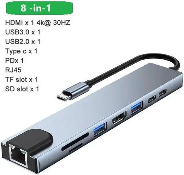 Main image of Type C Laptop Docking Station USB C Dock HDMI-compatible VGA USB Hub Adapter 8 Ports