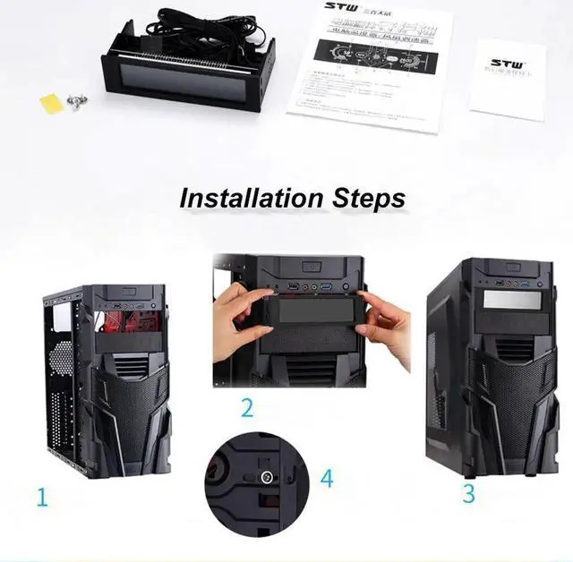 Alt view image 2 of 6 - 5.25" 5 Channel Touchscreen Fan Controller Temperature Monitor Automatic Speed Control Cooler LCD Front Panel STW-5036