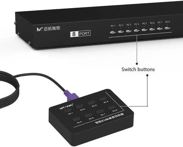 Alt view image 3 of 7 - 8 Port KVM Switch VGA USB Manual Keypress with Wired Remote Extension Switcher PC Selector for 8 PC 1 Monitor MT-801UK