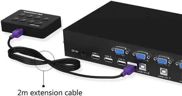 Alt view image 4 of 7 - 8 Port KVM Switch VGA USB Manual Keypress with Wired Remote Extension Switcher PC Selector for 8 PC 1 Monitor MT-801UK