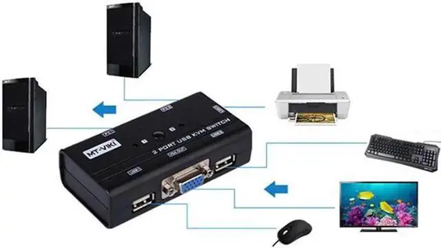 Alt view image 3 of 5 - 2 Port VGA KVM Switch USB Mouse Keyboard Console Manual Button Press Select With Original Cable High Resolution MT-260KL