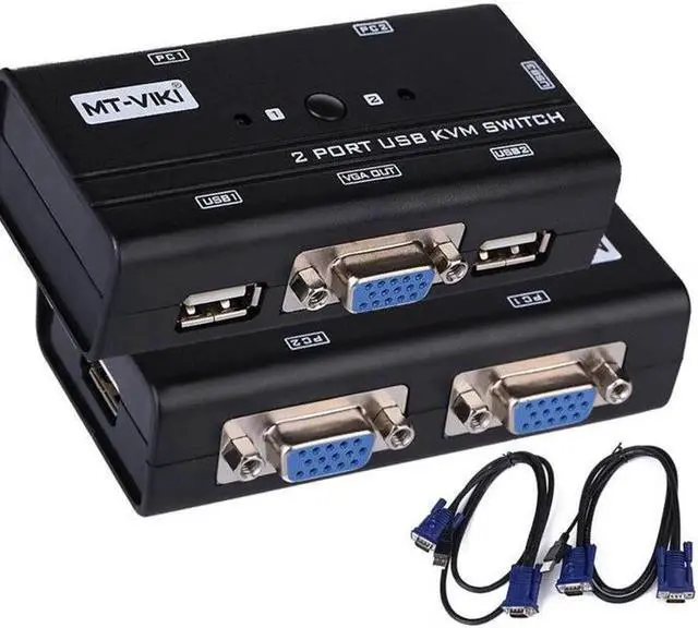 Main image of 2 Port VGA KVM Switch USB Mouse Keyboard Console Manual Button Press Select With Original Cable High Resolution MT-260KL