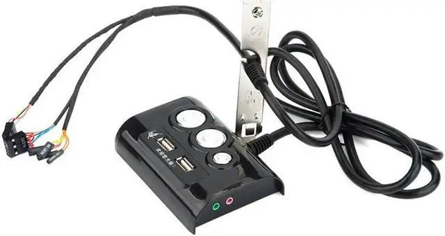 Alt view image 2 of 6 - Desktop Computer PC Case Power Supply on/off Reset Button Switch with Double USB and Audio Ports for Office Internet Cafes