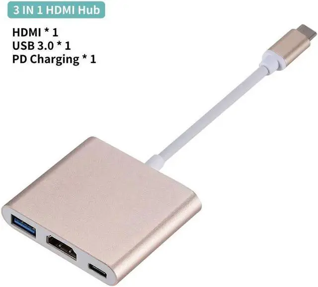 Main image of USB C To HDMI VGA Adapter Type-C Digital AV Multiport Adapter Thunderbolt 3 Converter To 4K 1080P Fast Charging Port Gold 3 Ports