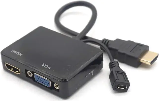 Alt view image 5 of 7 - HDMI to VGA & HDMI Female Splitter with Audio Video Cable Converter Adapter For HDTV PC Monitor