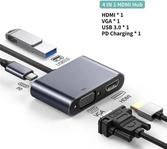Alt view image 3 of 7 - USB C To HDMI VGA Adapter Type-C Digital AV Multiport Adapter Thunderbolt 3 Converter To 4K 1080P Fast Charging Port