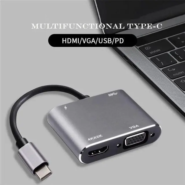 Alt view image 2 of 7 - USB C To HDMI VGA Adapter Type-C Digital AV Multiport Adapter Thunderbolt 3 Converter To 4K 1080P Fast Charging Port