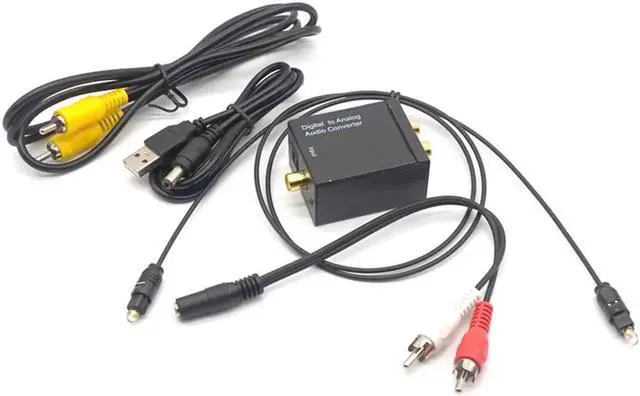 Alt view image 5 of 7 - Digital to Analog Audio Converter Toslink SPDIF Coax To Analog RCA Audio Converter Adapter + Fiber Optic Cable