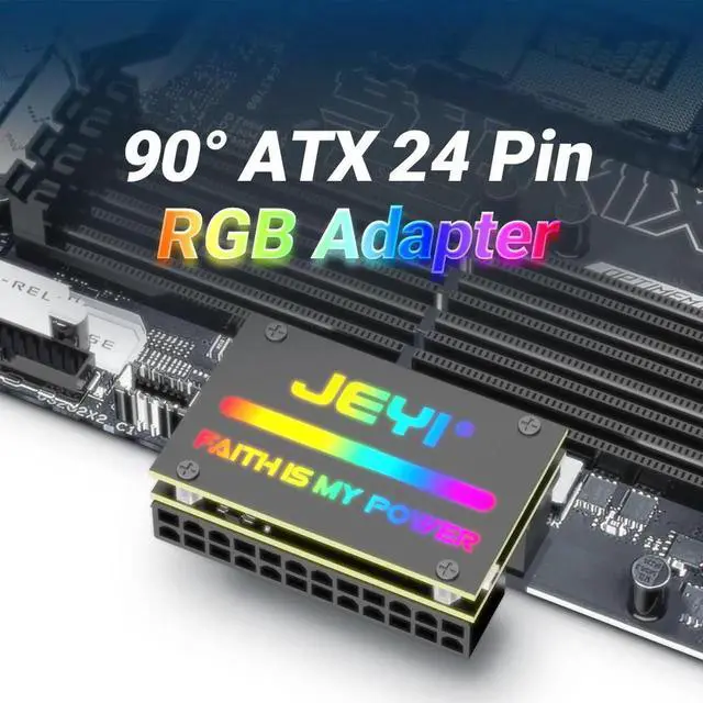 Main image of ATX 24Pin 90° RGB Adapter, 18 Light Modes Female to 24Pin Male 90 Degree Motherboard Power Adapter for Desktops PC Supply
