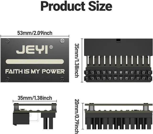 Alt view image 6 of 7 - ATX 24Pin 90° RGB Adapter, 18 Light Modes Female to 24Pin Male 90 Degree Motherboard Power Adapter for Desktops PC Supply
