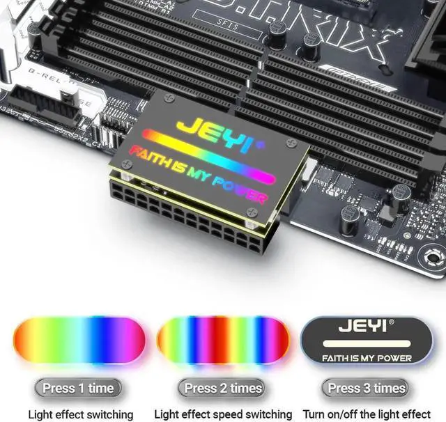 Alt view image 5 of 7 - ATX 24Pin 90° RGB Adapter, 18 Light Modes Female to 24Pin Male 90 Degree Motherboard Power Adapter for Desktops PC Supply