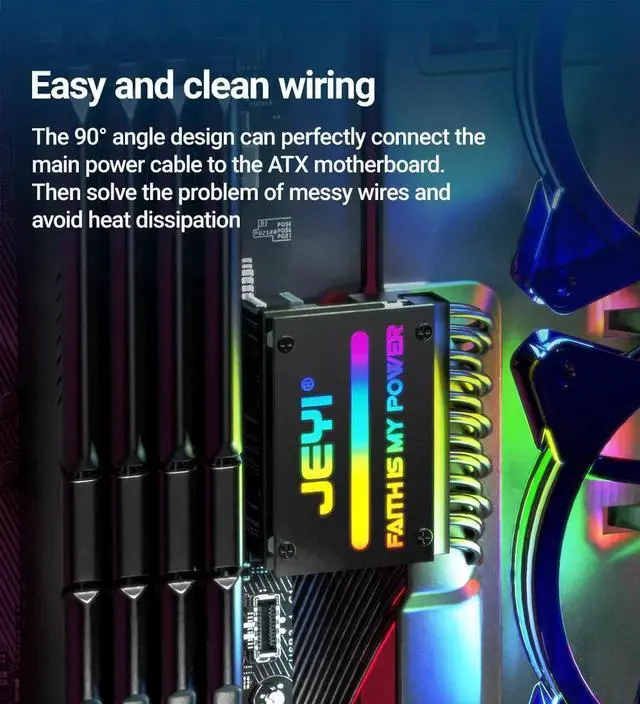 Alt view image 3 of 7 - ATX 24Pin 90° RGB Adapter, 18 Light Modes Female to 24Pin Male 90 Degree Motherboard Power Adapter for Desktops PC Supply