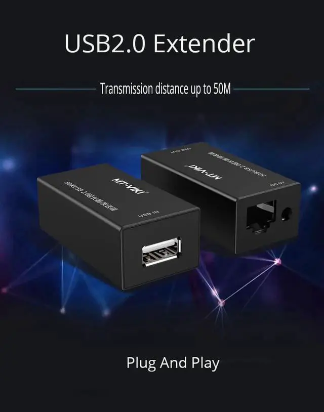 Alt view image 6 of 7 - USB2.0 Extender 50m network transmission signal transceiver amplifier RJ45 with power supply black MT-250FT