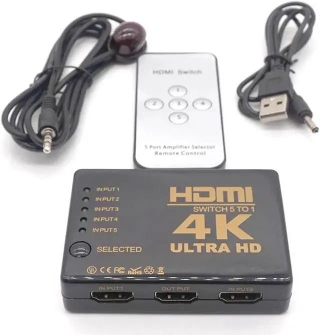 Alt view image 7 of 7 - Ultra HD 4K HDMI Splitter 1X4 Port 3D UHD 1080p 4K*2K Video HDMI Switch Switcher HDMI 1 Input 5 Output HUB Repeater Amplifier