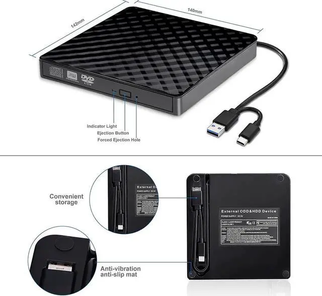 Main image of External CD DVD Drive / Burner USB 3.0 with Type-C Portable CD DVD - / + RW Burner and DVD / CD Reader, Plug & Play / Low noise, Slim Superdrive for laptop, Desktop, Mac, Macbook, OS,