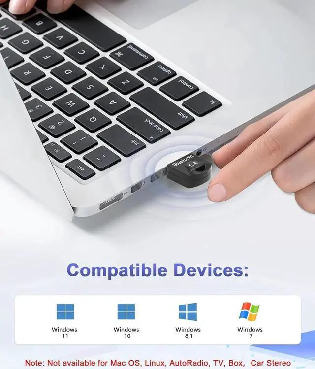 Alt view image 2 of 7 - Bluetooth USB Adapter, Bluetooth 5.4 USB Dongle Adapter, Bluetooth BT5.4 USB Adapter, Bluetooth Adapter Dongle, Bluetooth Stick, Low Latency, Plug & Play (EDR & BLE), Support Windows 7/10/8.1/11