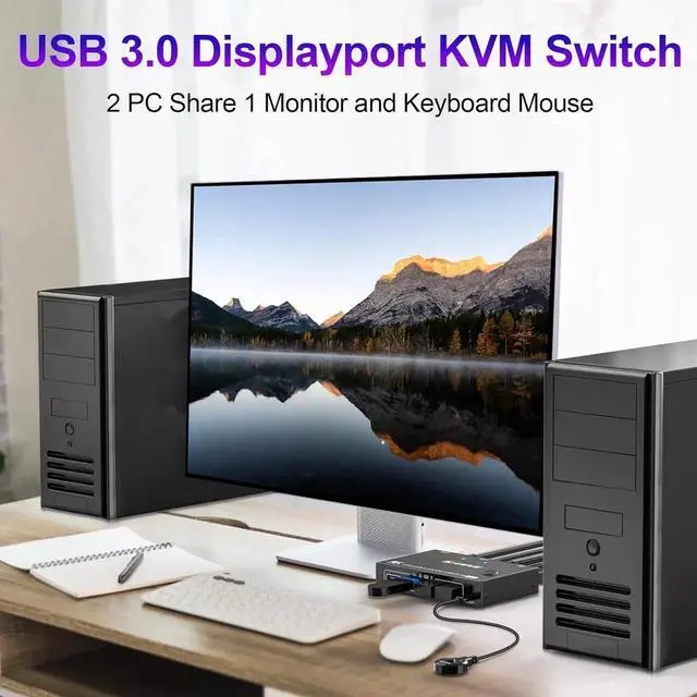 Alt view image 4 of 7 - Displayport KVM Switch 2 Computers 1 Monitor, USB 3.0 KVM Switch Displayport 8K@30Hz 4K@144Hz, DP KVM Switch 2 PC 1 Monitor Share 4 USB 3.0 Devices Keyboard Mouse Monitor, with Wired Remote