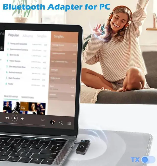 Alt view image 6 of 6 - Bluetooth 5.4 Transmitter Receiver, Bluetooth Adapter for Airplane Headphones, Bluetooth AUX Adapter for Car, Bluetooth Transmitter for TV PC, Bluetooth Adapter for Stereo Receiver