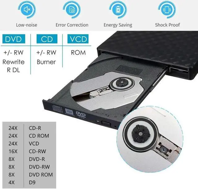 Alt view image 3 of 7 - External CD Drive, USB 3.0 Slim External CD DVD ROM Drive Writer Reader Burner, Portable CD DVD RW Drive/Writer/Burner Optical Player External DVD Drive for Macbook/Laptop/Desktop PC Windows XP/7/10