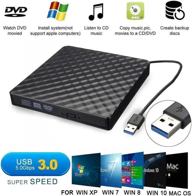 Main image of External CD Drive, USB 3.0 Slim External CD DVD ROM Drive Writer Reader Burner, Portable CD DVD RW Drive/Writer/Burner Optical Player External DVD Drive for Macbook/Laptop/Desktop PC Windows XP/7/10
