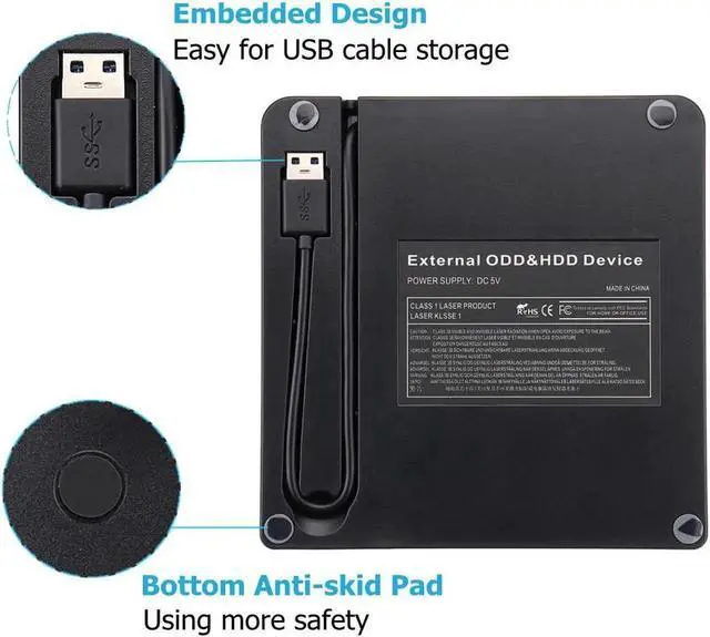 Alt view image 2 of 7 - External DVD CD Driver, USB 3.0 Portable Slim Burner DVD+/-RW Writer Plug and Play DVD/CD-ROM Rewriter CD Player for PC Laptop, Notebook, Desktop Supports Mac OS, Windows 10/8/7/XP/Vista (White)