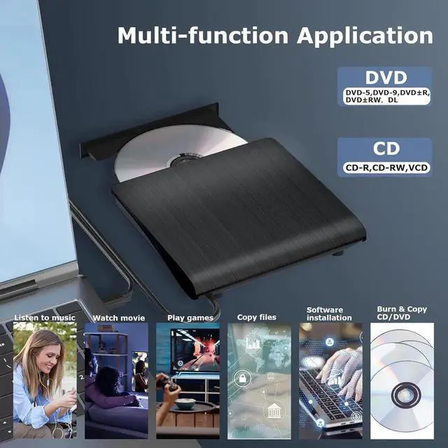 Alt view image 4 of 7 - External CD DVD Drive for Laptops, USB 3.0 Type-C Portable CD/DVD Player & Burner for Laptop/Desktop, USB C CD/DVD Drive, Compatible with Windows, Mac, Linux, Record CD/DVD Player Burner